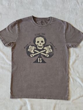 Lucky Brand Men's Faded Brown Skull & Pistons Tee